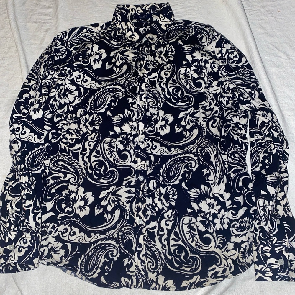 Chaps Monochrome Abstract Button-Up Shirt No Size Tag 1x See Description